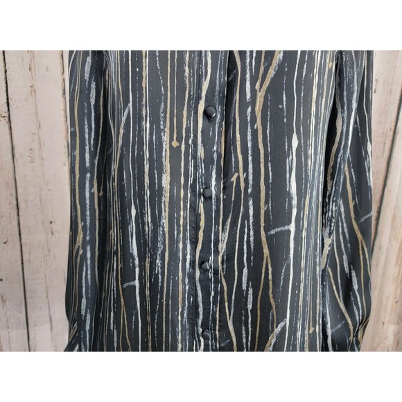 LM Women's Size 8 Zelda Black & Gold LS Silky Button Down Dress Shirt Blouse EUC - Picture 3 of 9